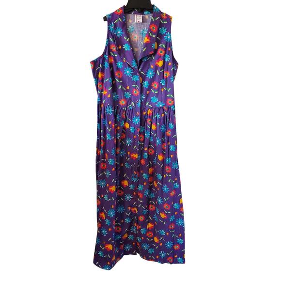 Hanna Andersson Sleeveless Button Front Floral Print Midi Dress Large Purple - Picture 1 of 4